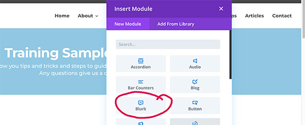 how to select a blurb module